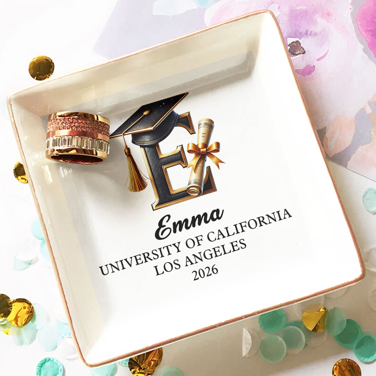 Monogram Letter Graduation Gift - Personalized Jewelry Dish