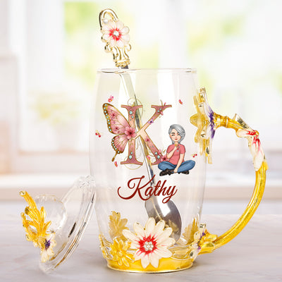 Monogram Letters Mother's Day Birthday Gift For Her - Personalized Enamel Flower Tea Cup