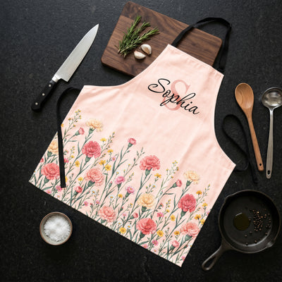 Monogram, Custom Name & Birth Flower Gift For Her, Mom, Grandma - Personalized Apron