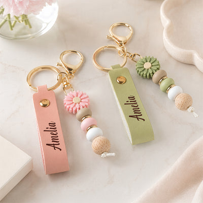 Monogrammed Custom Name Gifts For Her, Bridesmaids, Friends, Daughter, Coworkers - Personalized Beaded Keychain