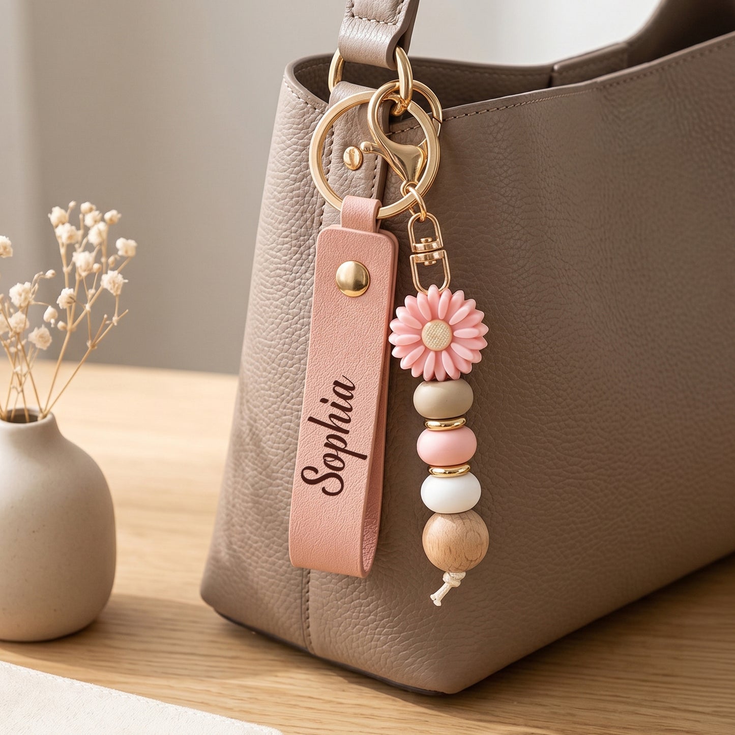 Monogrammed Custom Name Gifts For Her, Bridesmaids, Friends, Daughter, Coworkers - Personalized Beaded Keychain
