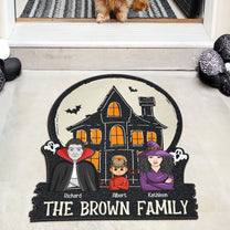 Monster Family In Halloween Haunted House - Personalized Doormat