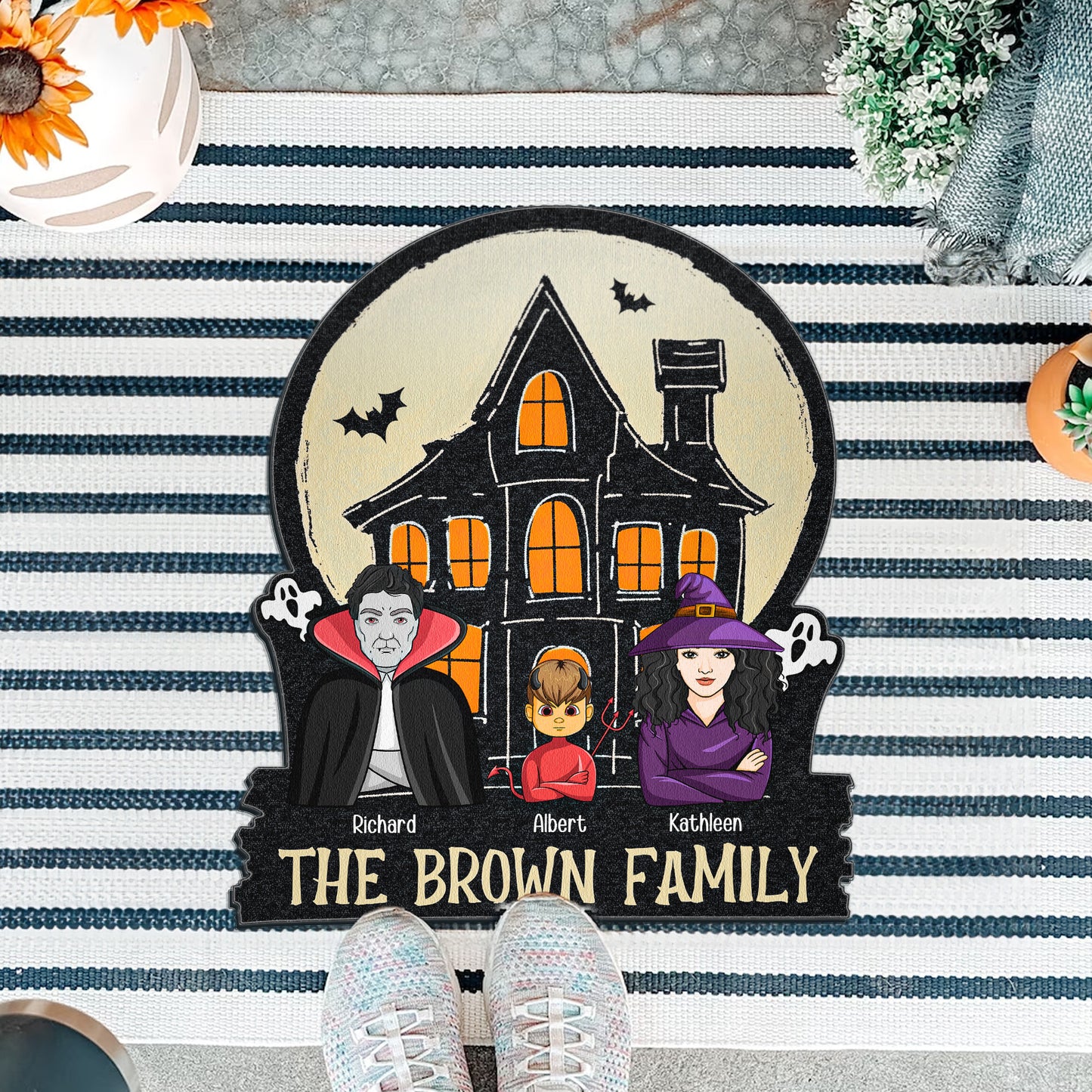 Monster Family In Halloween Haunted House - Personalized Doormat