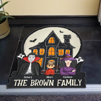 Monster Family In Halloween Haunted House - Personalized Doormat