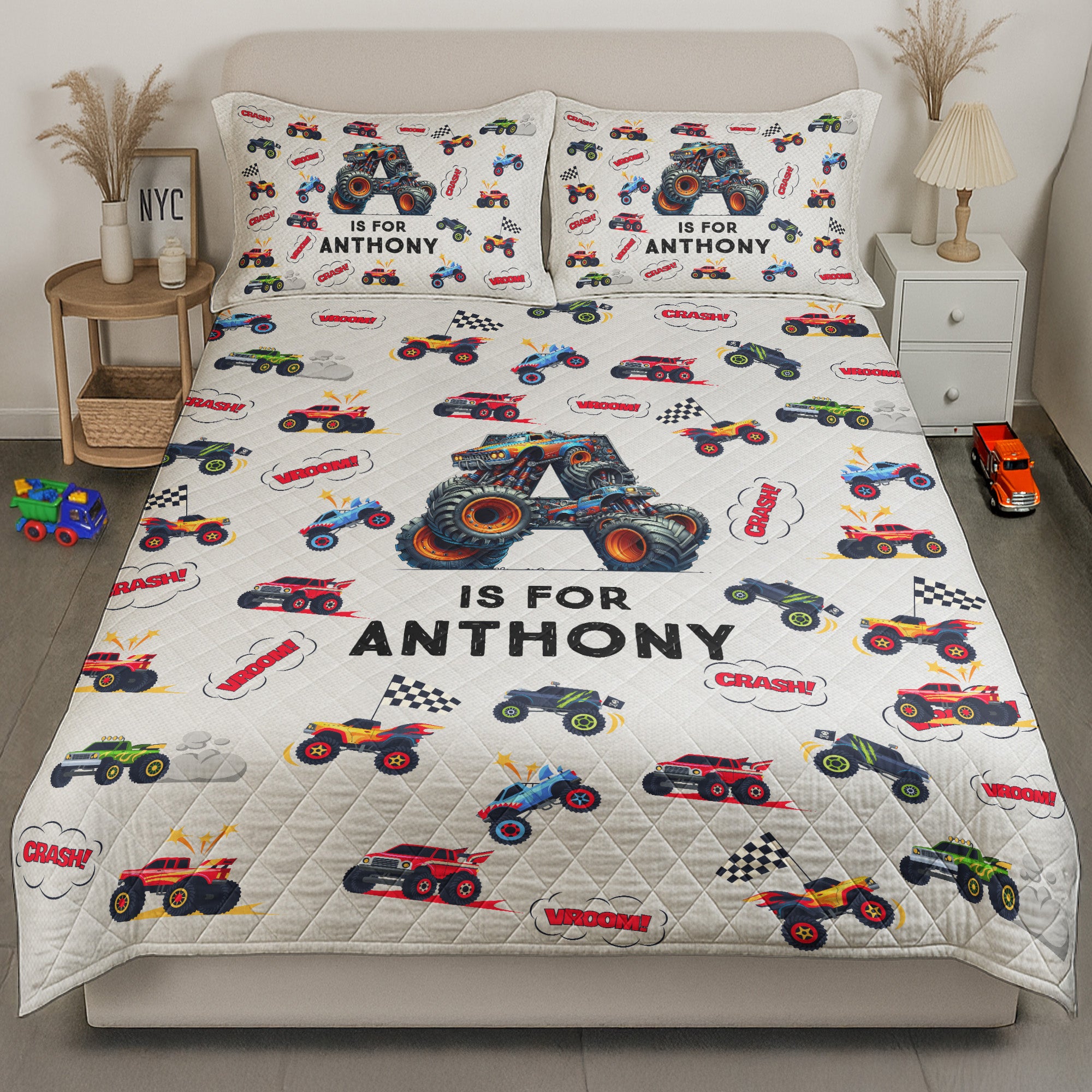 Monster Truck Alphabet Gift For Kid - Custom Quilt Set