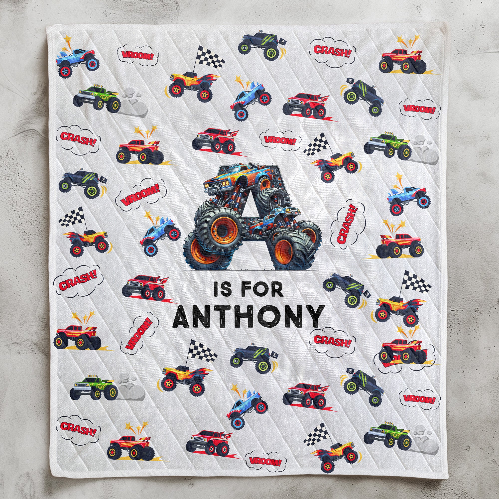 Monster Truck Alphabet Gift For Kid - Custom Quilt Set