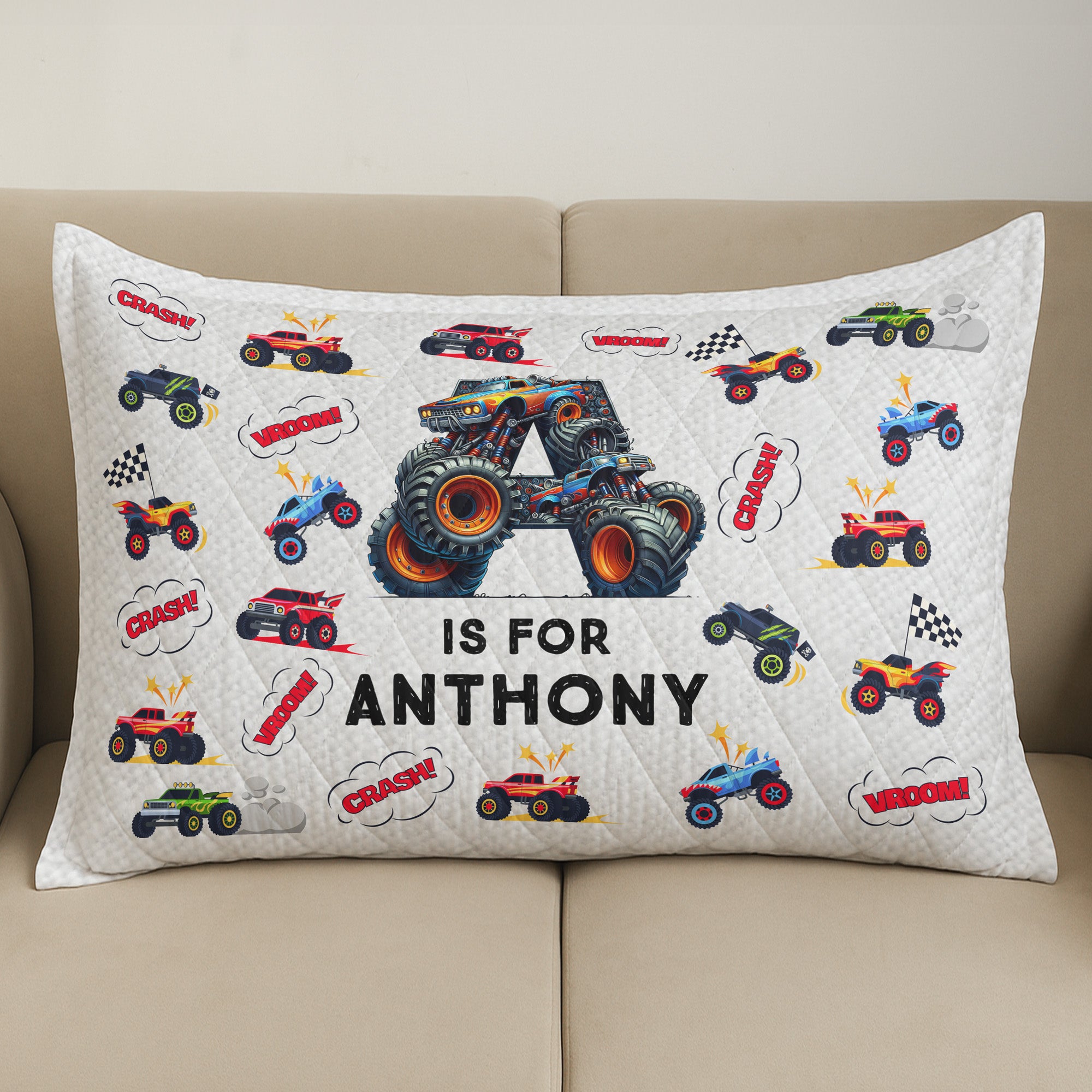 Monster Truck Alphabet Gift For Kid - Custom Quilt Set