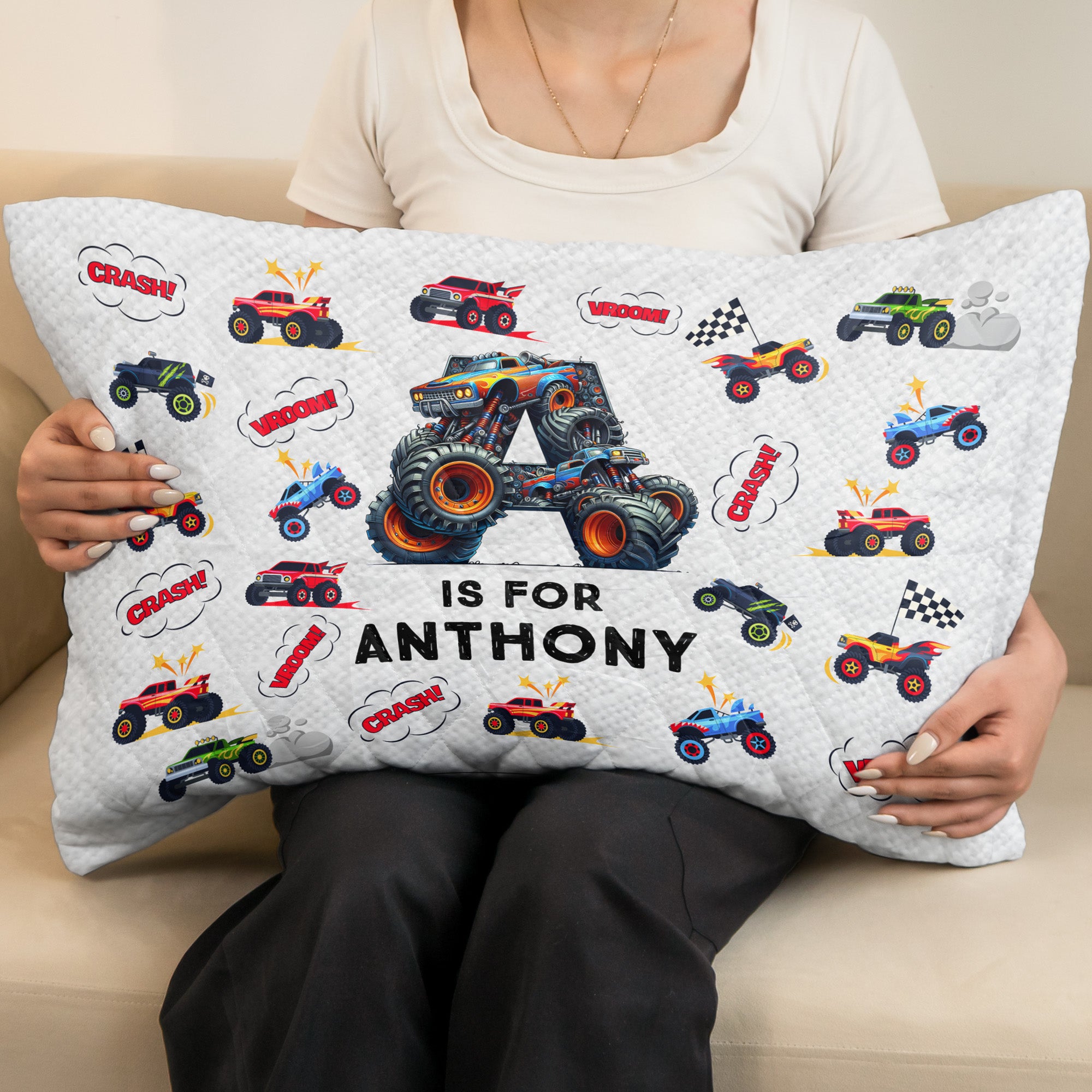 Monster Truck Alphabet Gift For Kid - Custom Quilt Set