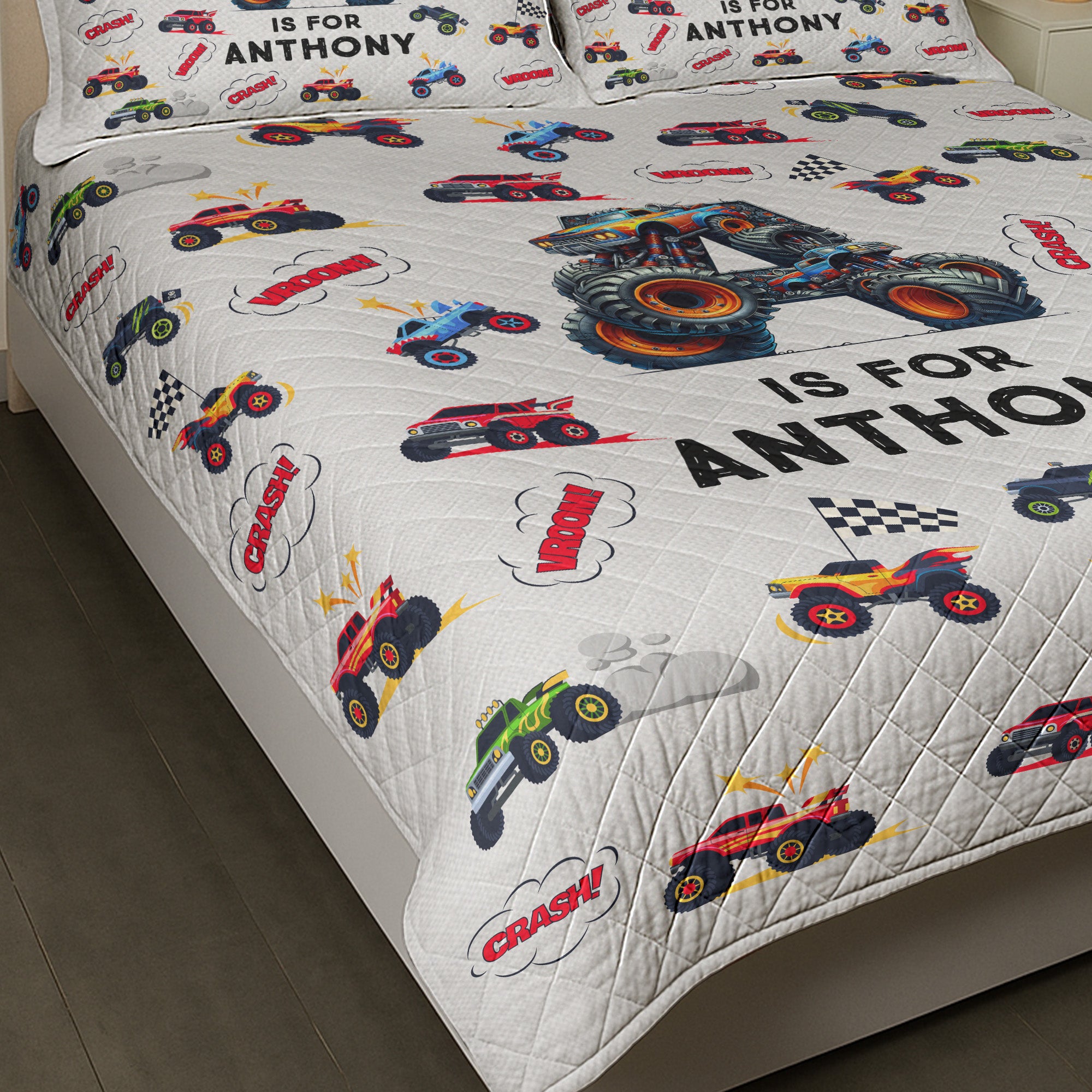 Monster Truck Alphabet Gift For Kid - Custom Quilt Set