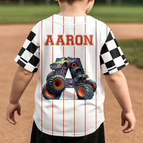 Monster Truck Alphabet Letters - Personalized Kids Baseball Jersey