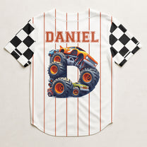 Monster Truck Alphabet Letters - Personalized Kids Baseball Jersey