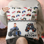 Monster Truck Alphabet Letters - Personalized Photo Pocket Pillow (Insert Included)