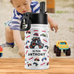 Monster Truck, Unicorn Alphabet - Personalized Kids Water Bottle With Straw Lid