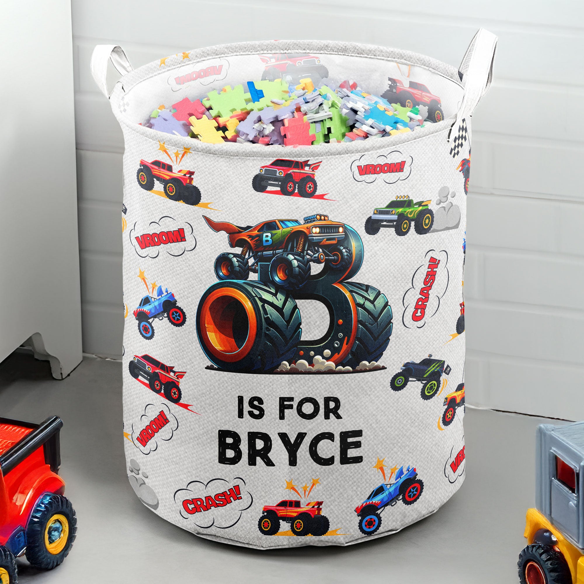 Monster Truck, Unicorn, Astronaut Alphabet Organizer - Personalized Storage Basket