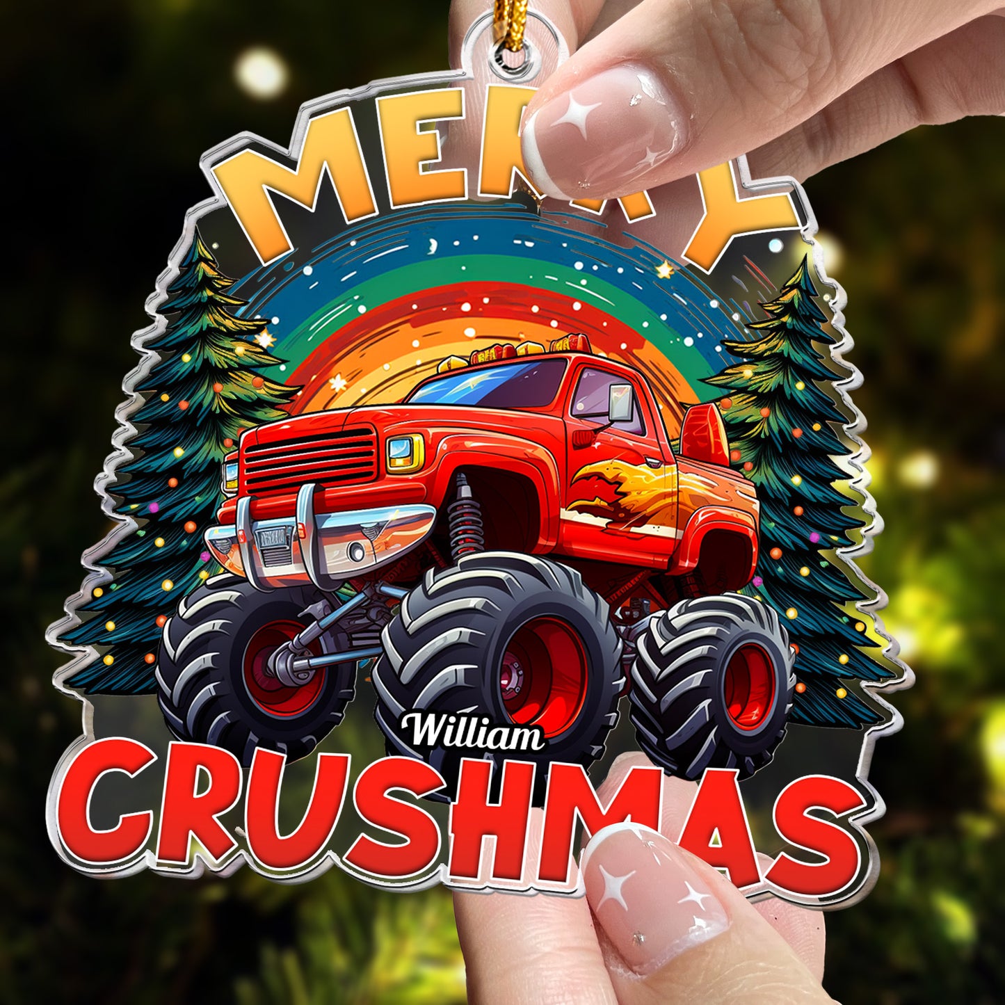 Monster Truck Custom Name For Kids, Boy - Personalized Acrylic Ornament