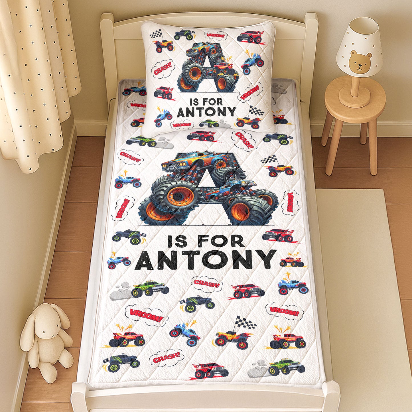 Monster Truck Alphabet Gift For Kid - Custom Quilt Set