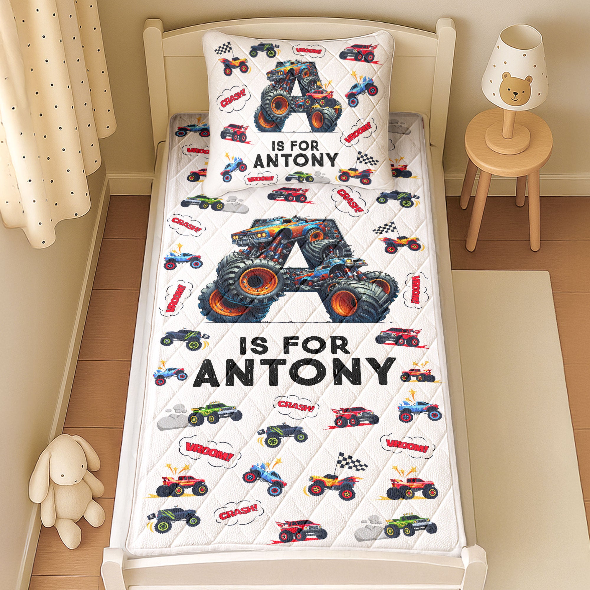 Monster Truck Alphabet Gift For Kid - Custom Quilt Set