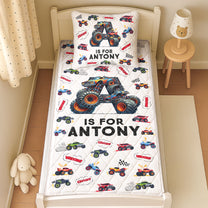 Monster Truck Alphabet Gift For Kid - Custom Quilt Set