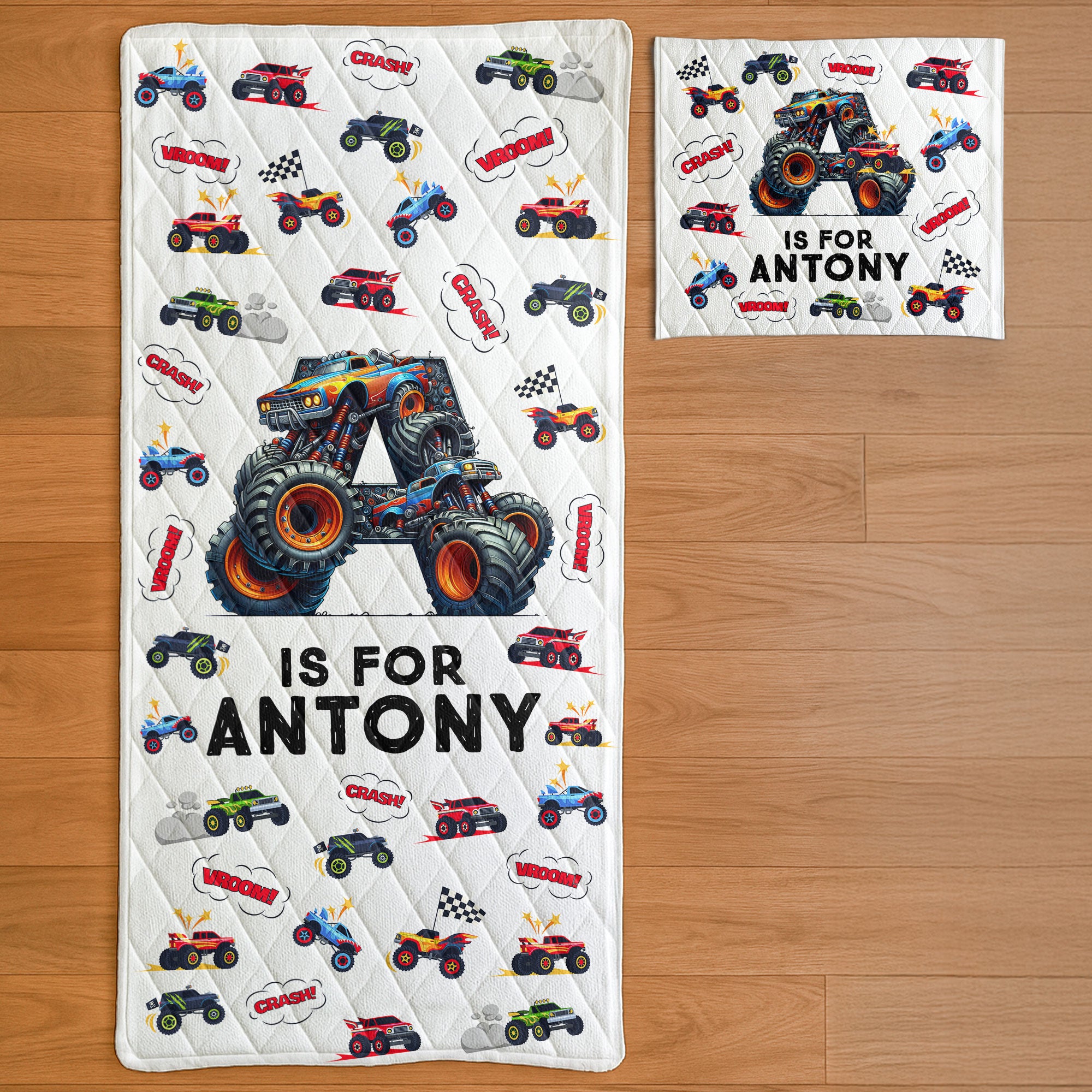 Monster Truck Alphabet Gift For Kid - Custom Quilt Set