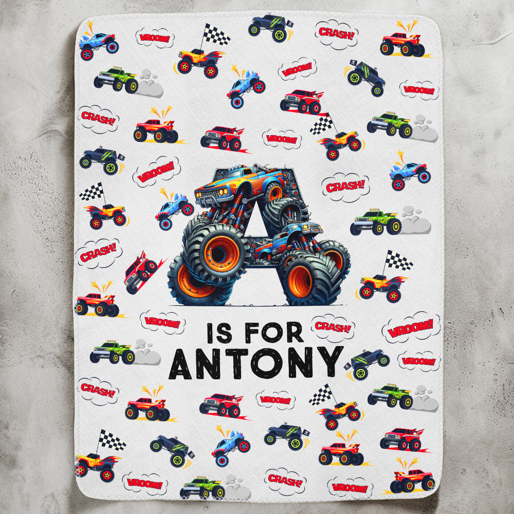 Monster Truck, Unicorn, Astronaut Letter - Personalized Blanket
