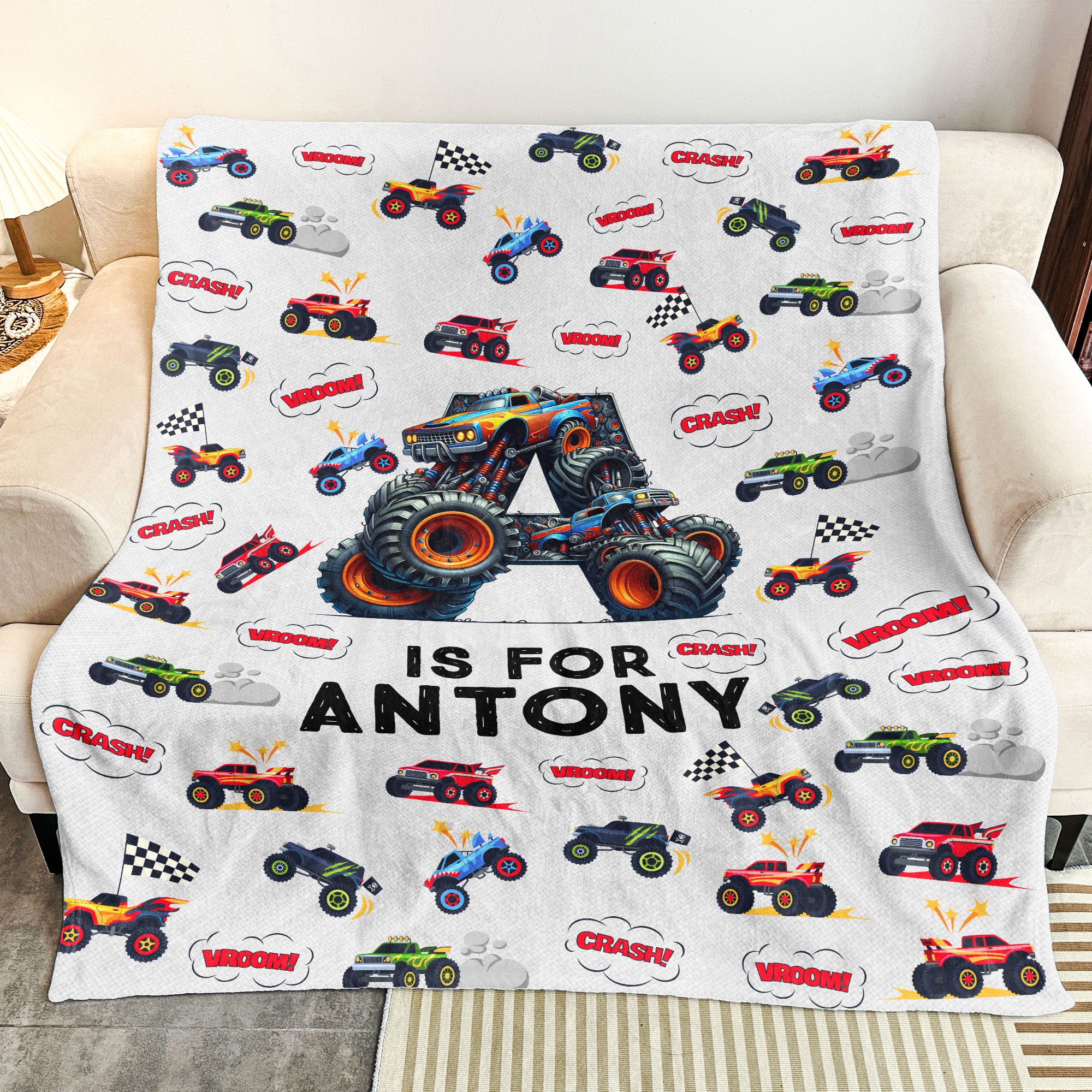 Monster Truck, Unicorn, Astronaut Letter - Personalized Blanket
