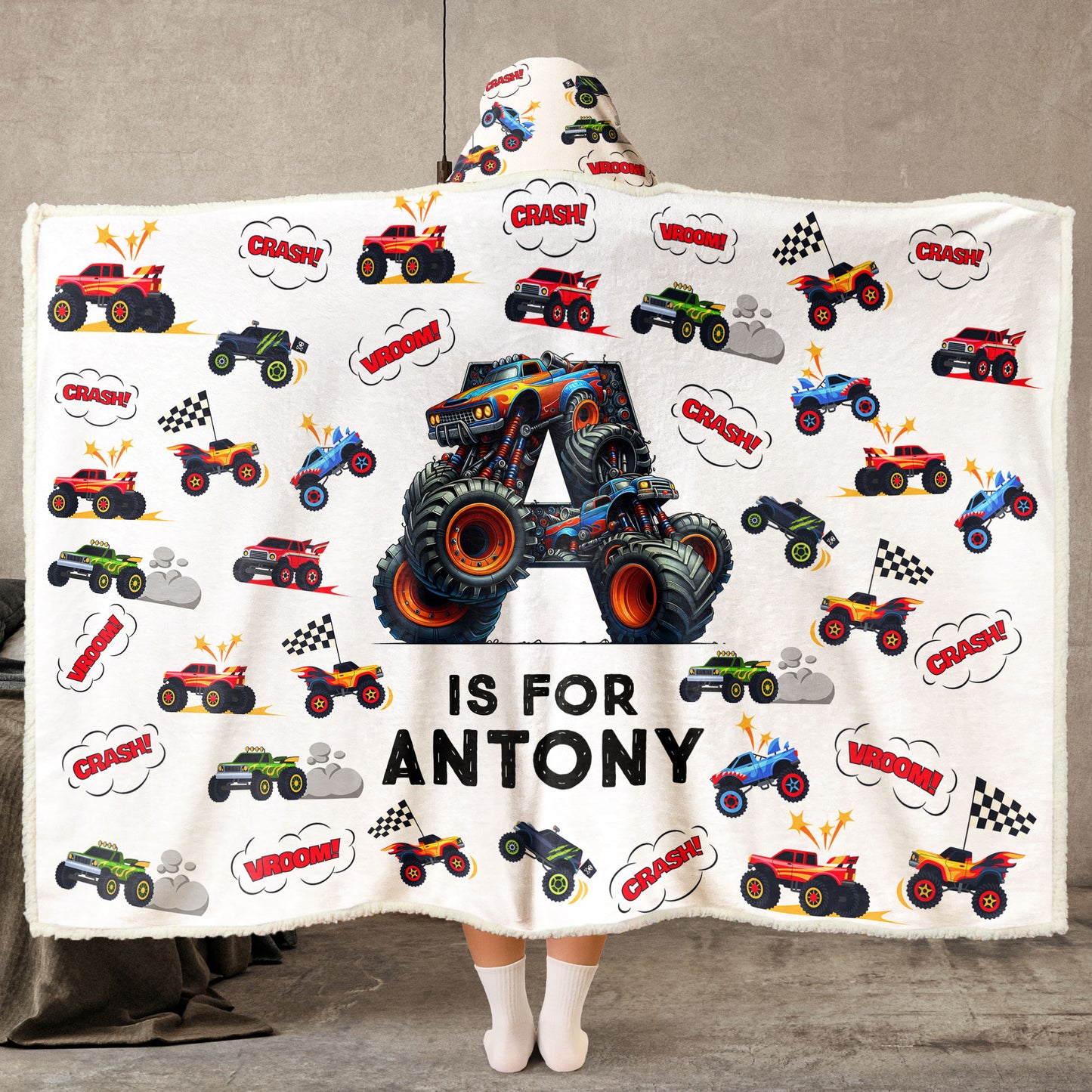 Monster Truck, Unicorn, Astronaut Letter - Personalized Wearable Blanket Hoodie