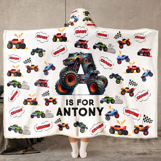 Monster Truck, Unicorn, Astronaut Letter - Personalized Wearable Blanket Hoodie