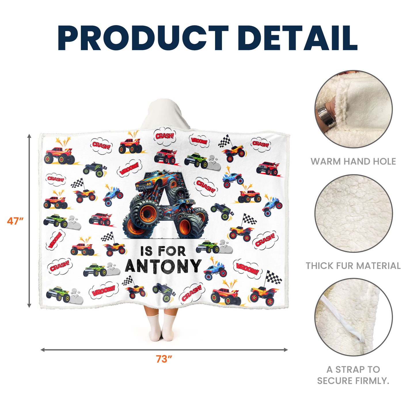 Monster Truck, Unicorn, Astronaut Letter - Personalized Wearable Blanket Hoodie