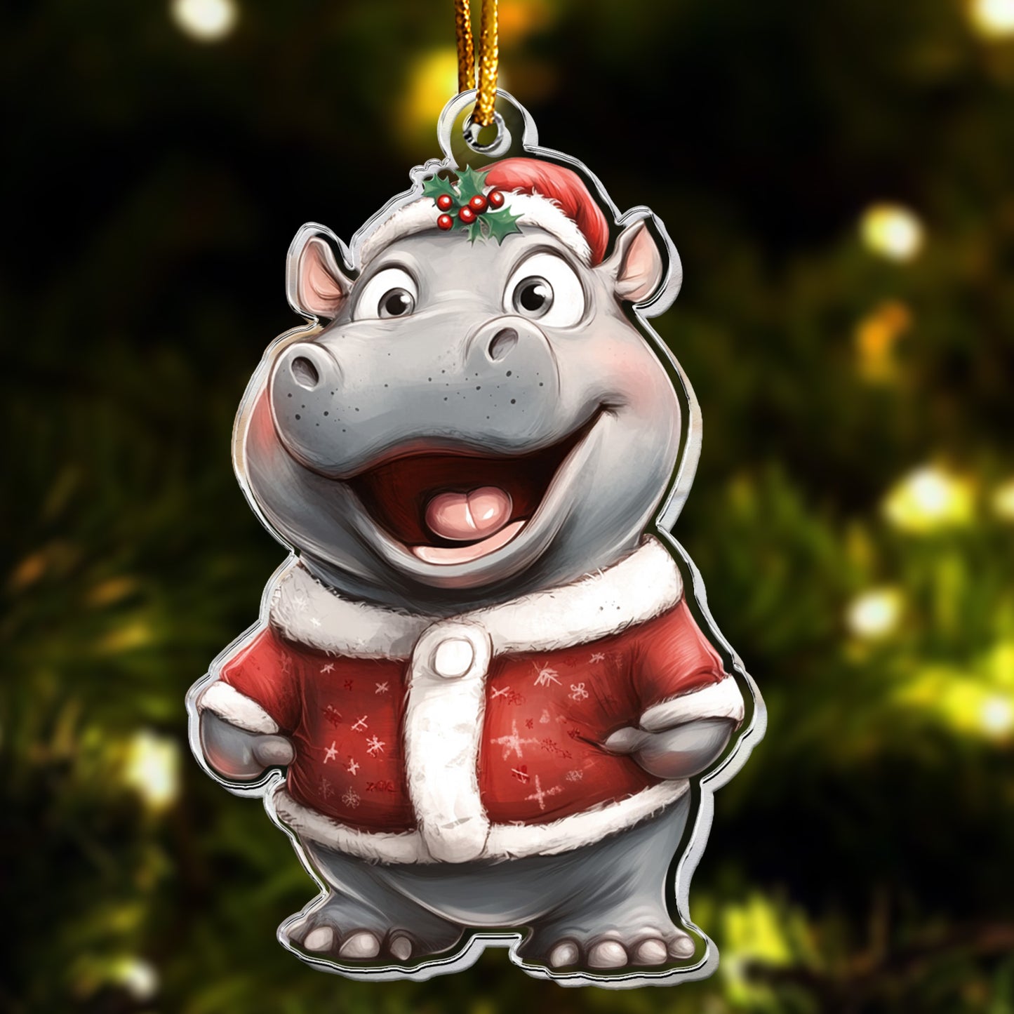 Moo Deng Christmas Ornament - Baby Hippo Ornament - Personalized Acrylic Ornament