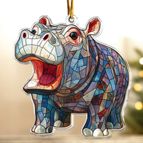 Moo Deng Christmas Ornament Stained Glass Style - Baby Hippo Ornament - Personalized Acrylic Ornament