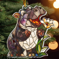 Moo Deng Christmas Ornament Stained Glass Style - Baby Hippo Ornament - Personalized Acrylic Ornament