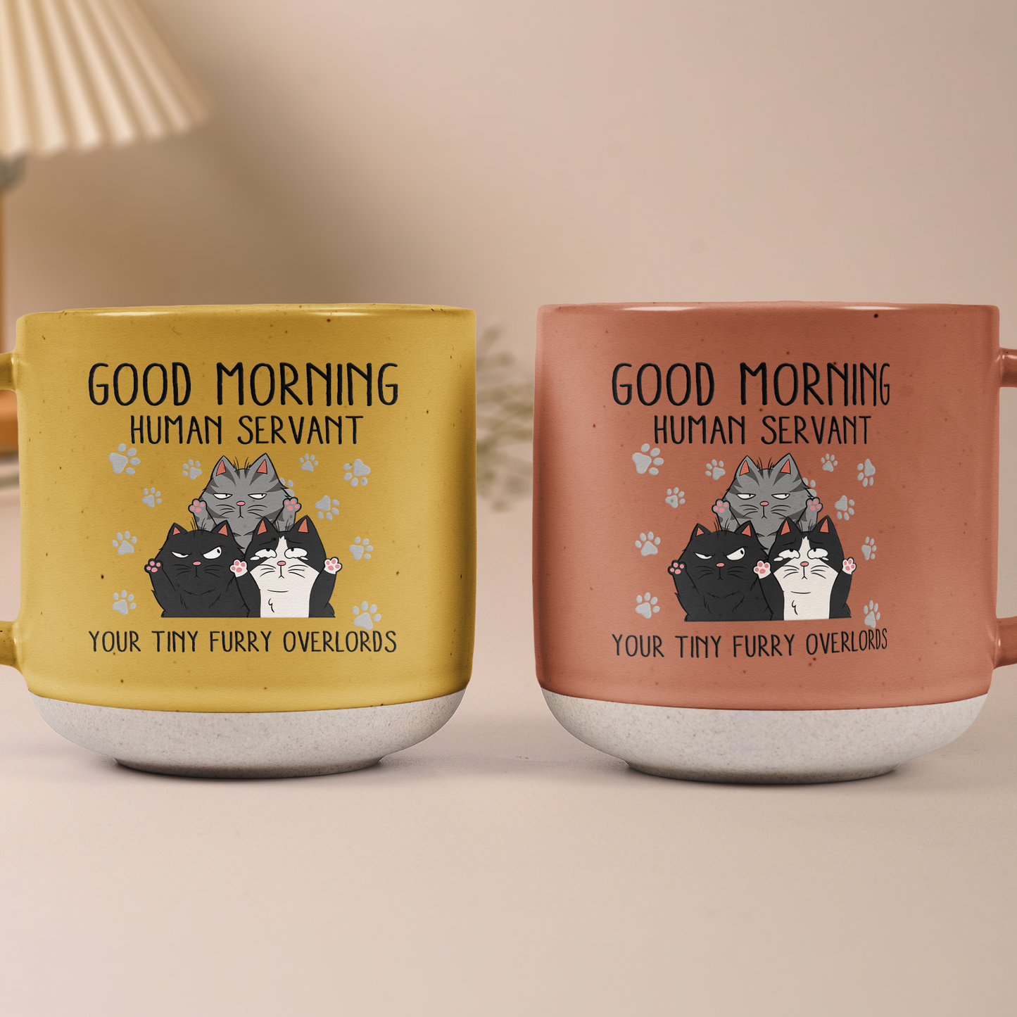 Morning Human Servant Your Tiny Furry Overlords - Personalized Pottery Mug