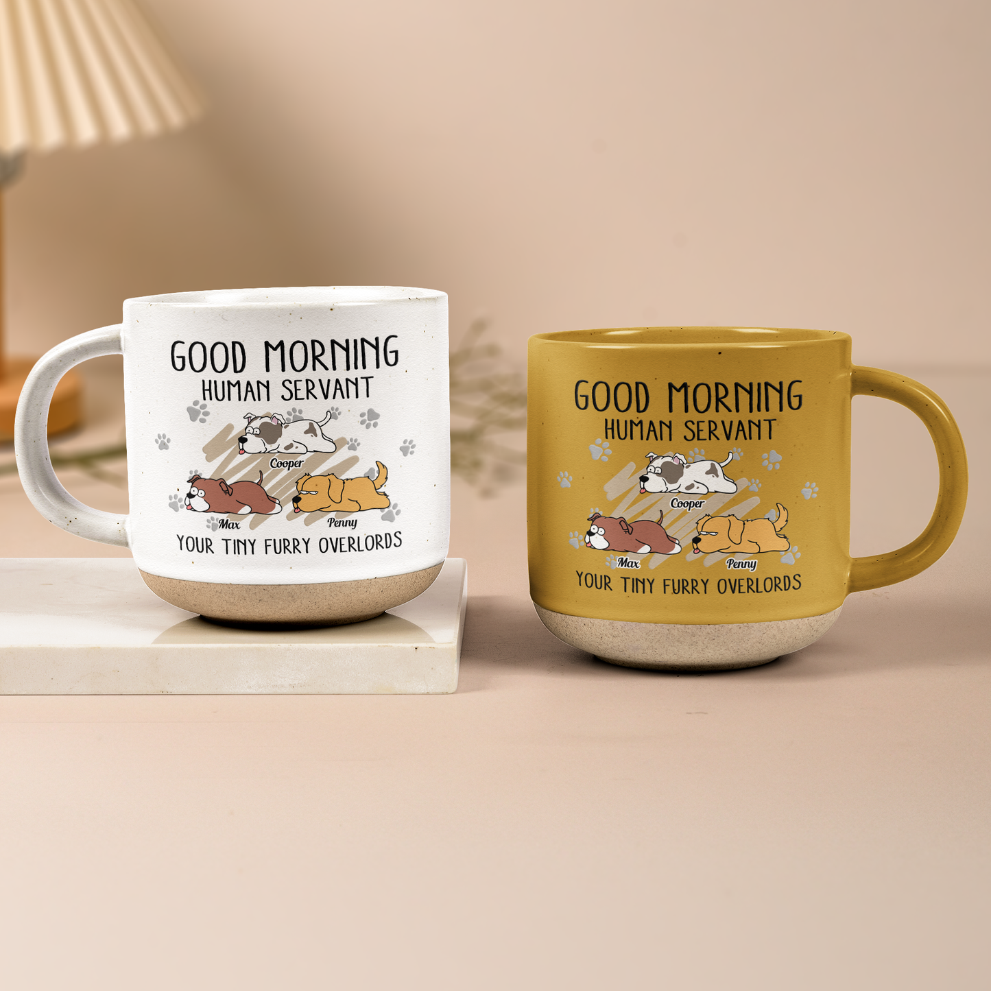 Morning! Human Servant Your Tiny Furry Overlords - Personalized Pottery Mug