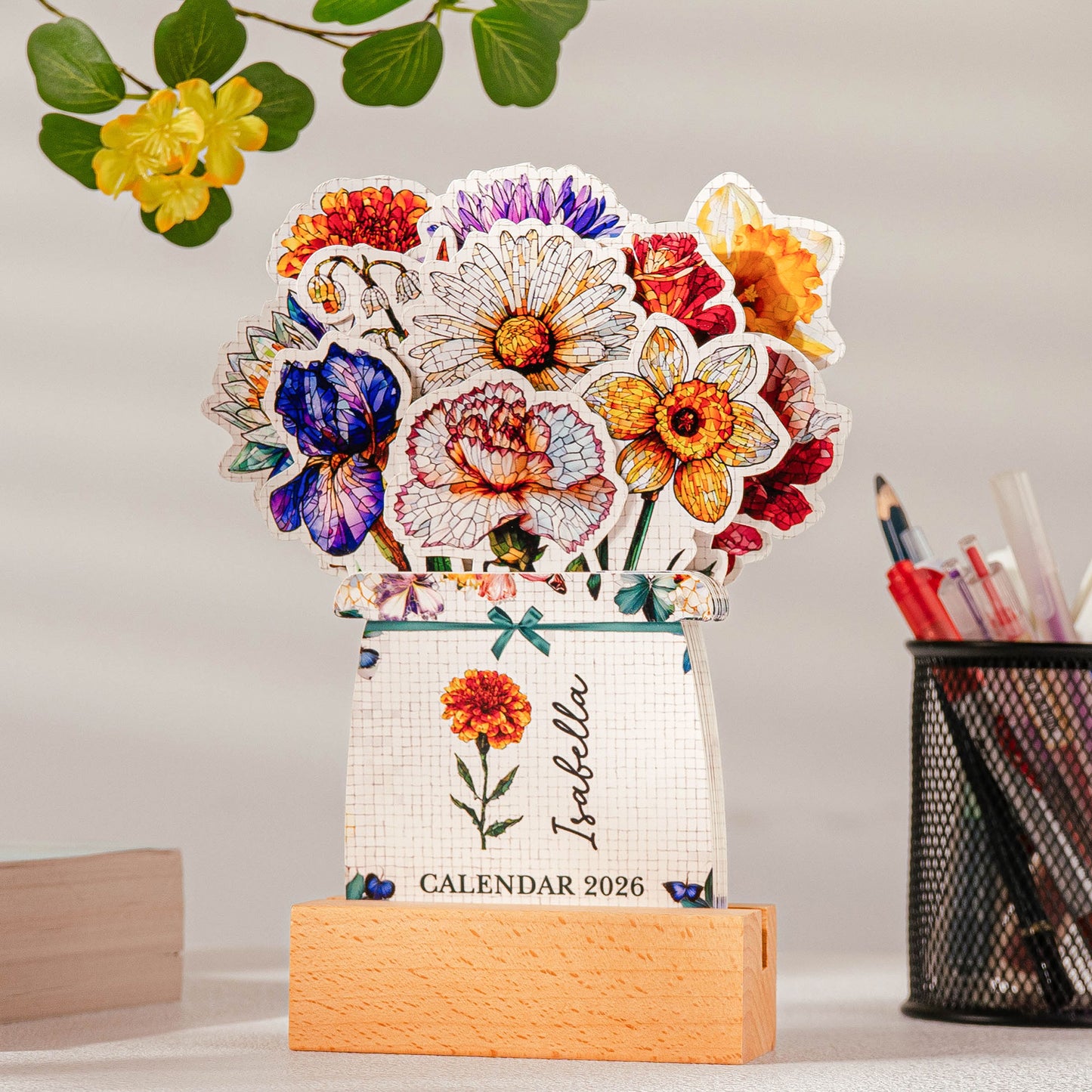Mosaic Style Birth Flowers - Custom Easel Calendar 2026