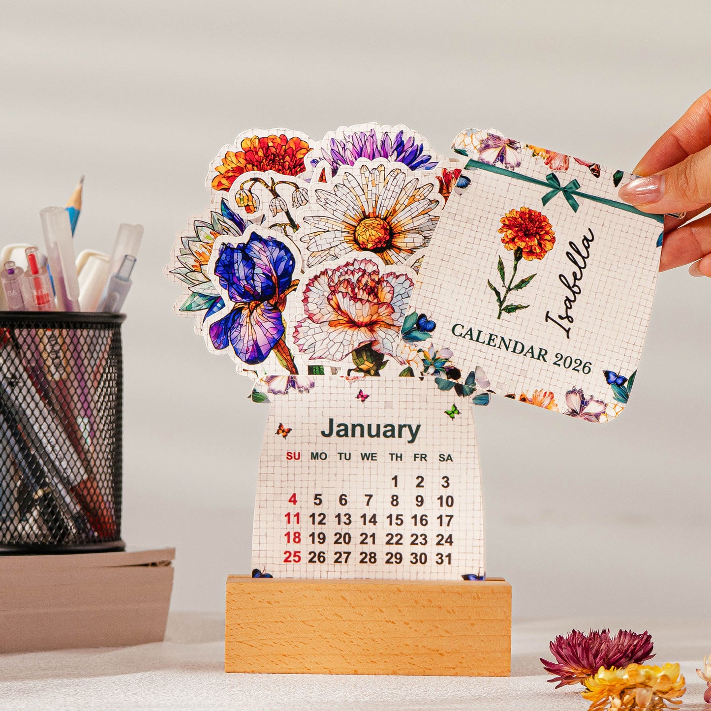 Mosaic Style Birth Flowers - Custom Easel Calendar 2026