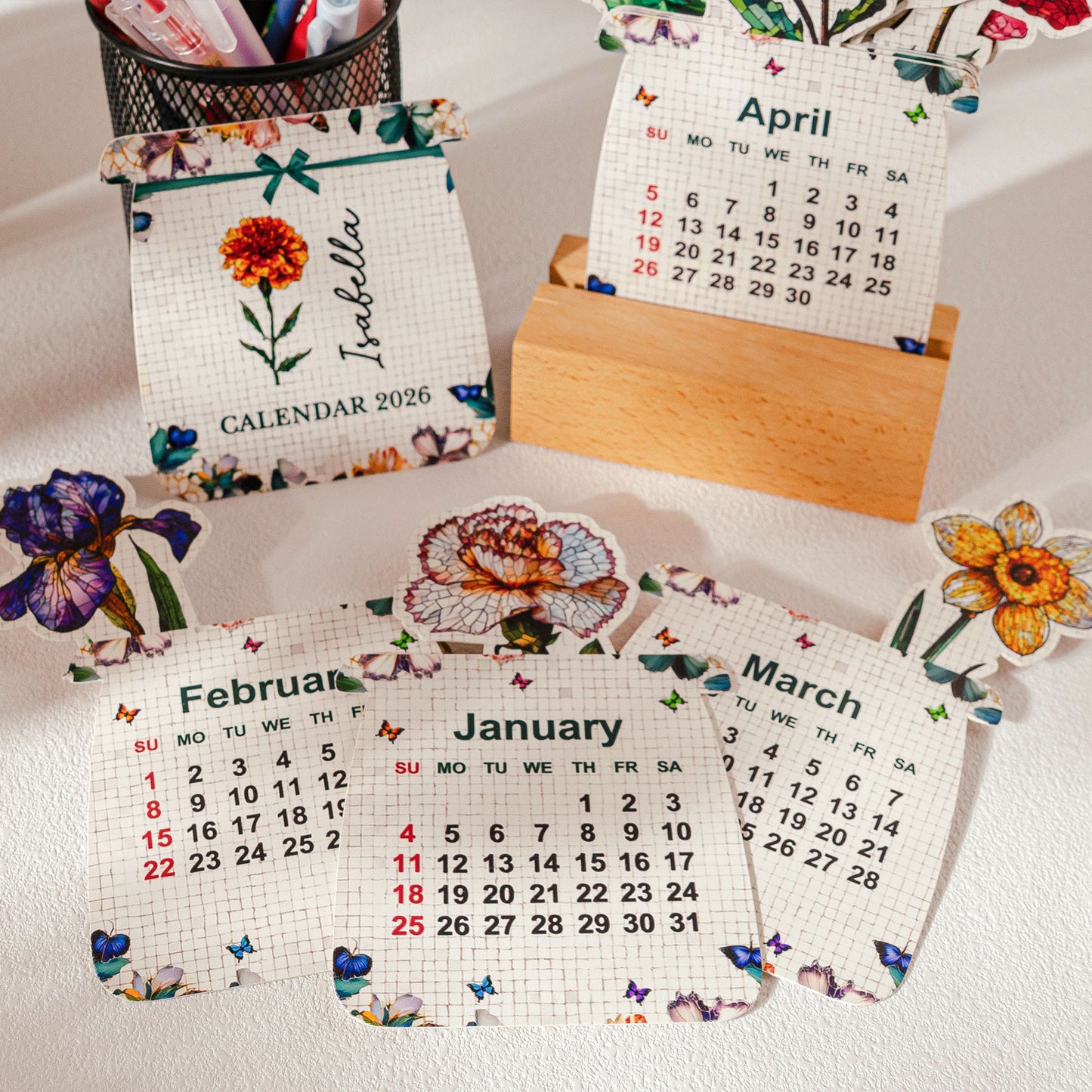 Mosaic Style Birth Flowers - Custom Easel Calendar 2026