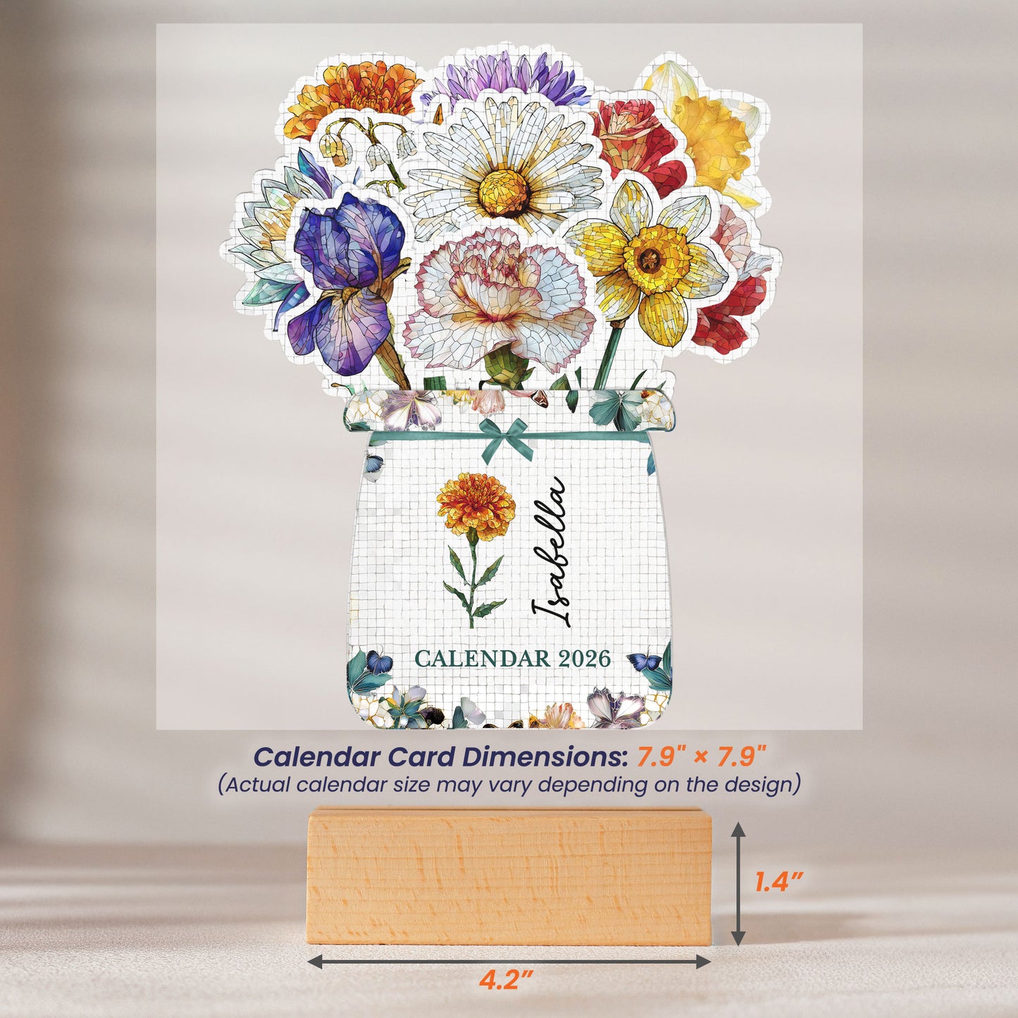 Mosaic Style Birth Flowers - Custom Easel Calendar 2026