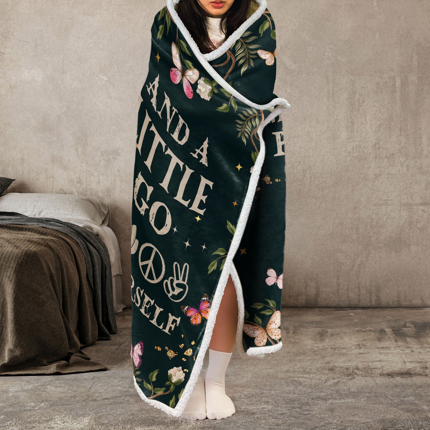 Mostly Peace Love And Light - Personalized Wearable Blanket Hoodie