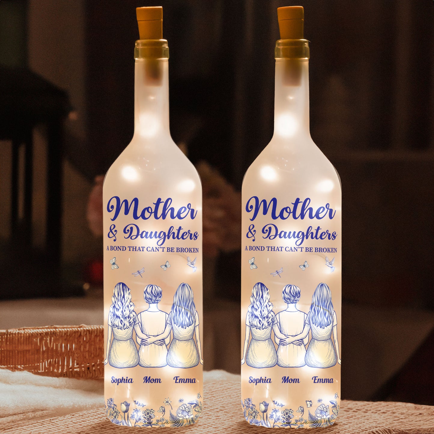 Mother And Daughter A Bond That Can't Be Broken - Personalized Bottle Lamp