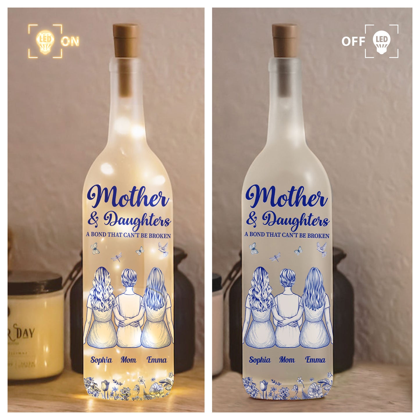 Mother And Daughter A Bond That Can't Be Broken - Personalized Bottle Lamp