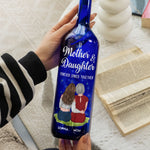 Mother And Daughter Forever Linked Together - Personalized Blue Bottle Lamp