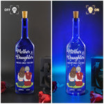 Mother And Daughter Forever Linked Together - Personalized Blue Bottle Lamp