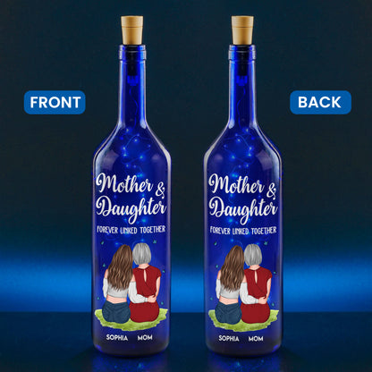 Mother And Daughter Forever Linked Together - Personalized Blue Bottle Lamp