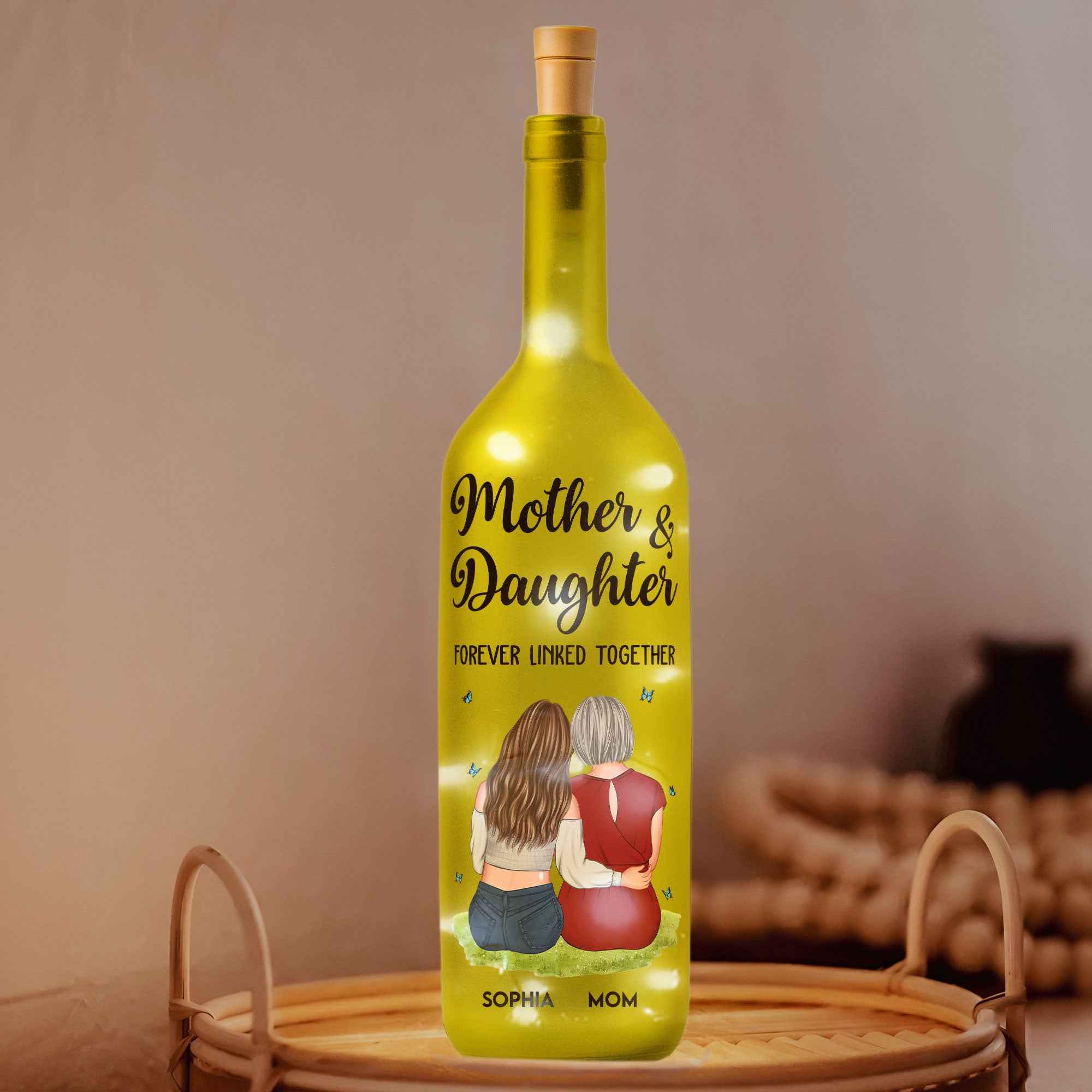 Mother And Daughter Forever Linked Together - Personalized Bottle Lamp - Christmas Gift For Mom
