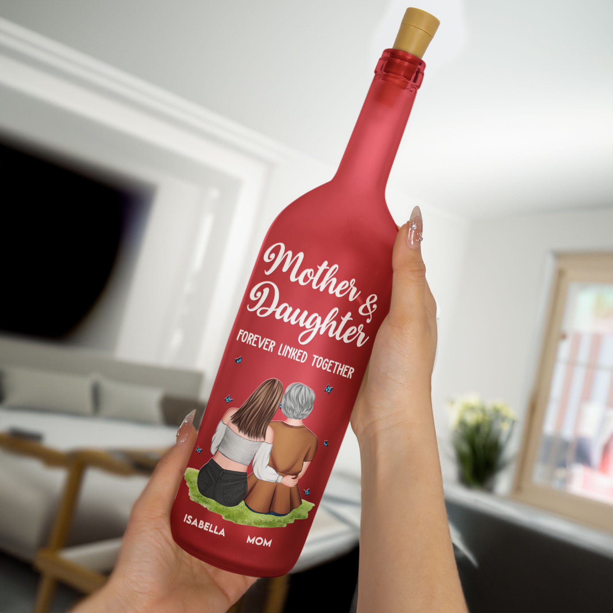 Mother And Daughter Forever Linked Together - Personalized Bottle Lamp - Christmas Gift For Mom