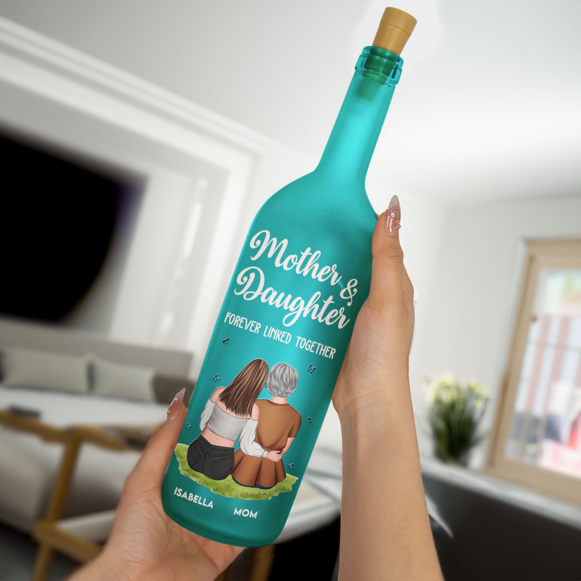 Mother And Daughter Forever Linked Together - Personalized Bottle Lamp - Christmas Gift For Mom