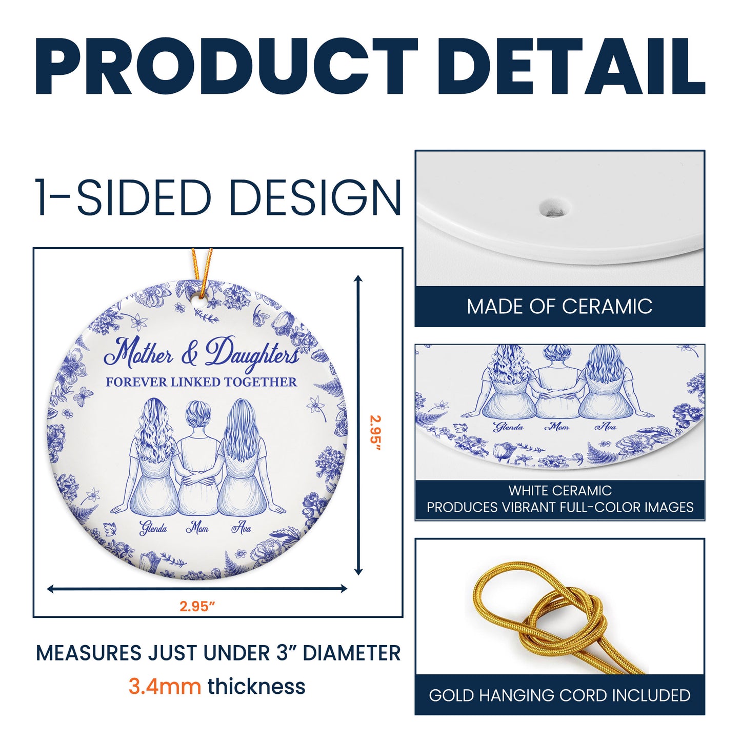 Mother And Daughters Forever Linked Together - Personalized Ceramic Ornament