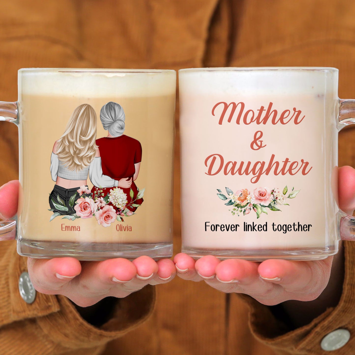 Mother And Daughter Forever Linked Together - Personalized Glass Mug