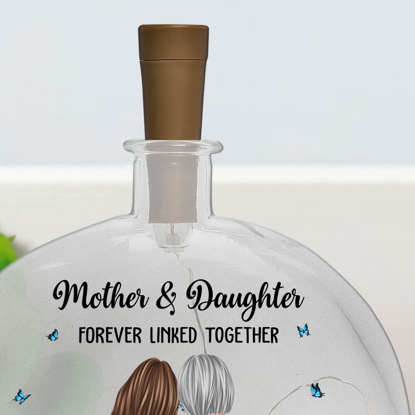 Mother And Daughter Forever Linked Together - Personalized Round Flat Bottle Light