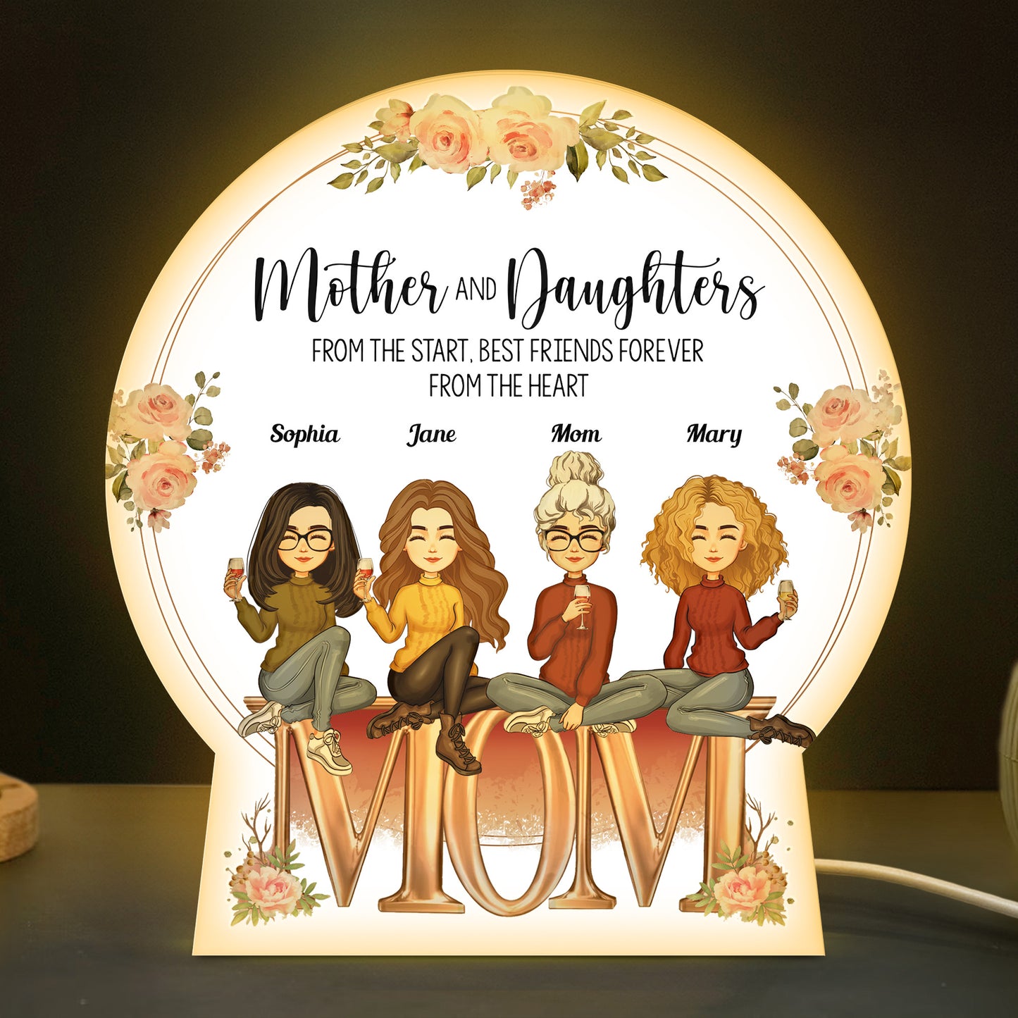 Mother And Daughters BFF From The Heart - Personalized Light Box
